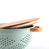 Fruit Vegetable Kitchen Strainer Colanders Set Stainless Steel Drain Wash Storage Drain Basket With Wooden Handle Lid