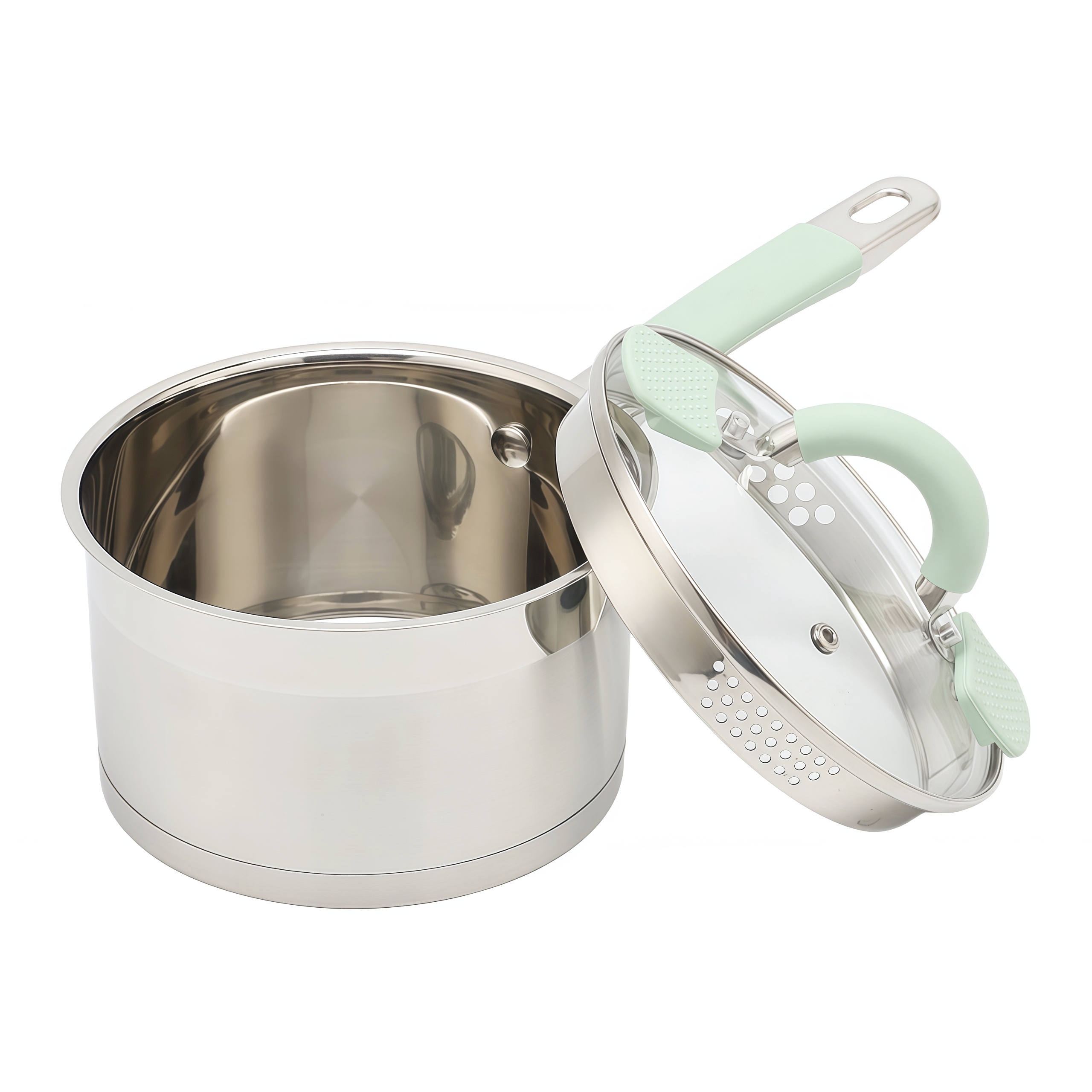 Wholesale Custom Kitchen Utensils Stainless Steel Cooking Pot Set Pots And Pans Set With Silicone Handle 10 Pieces Double Spout Cookware Set