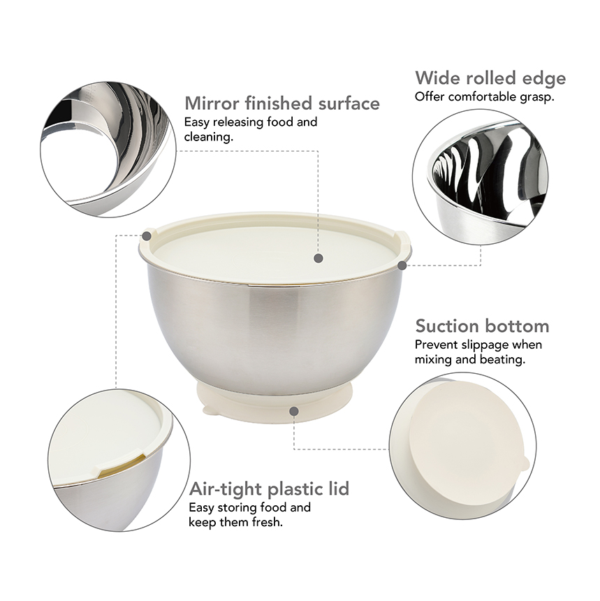 Wholesale High Quality Stainless Steel Salad Bowl Sets with Non Slip Base for Mixing Baking