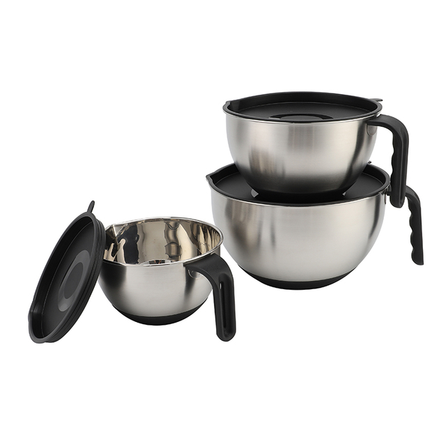 Kitchen Stainless Steel Salad Mixing Bowl Set Eco-Friendly Metal Bowl with Polished Handle