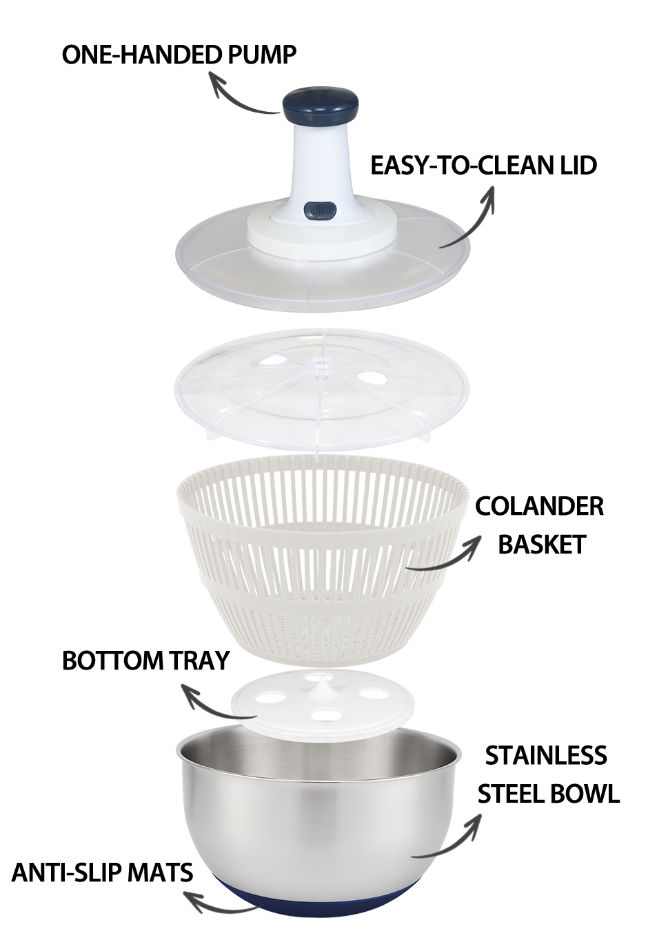 Factory Multifunction Large 5L Manual Fruits Vegetables Stainless Steel Salad Spinner