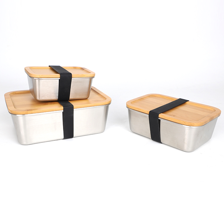 Bamboo Lid Stainless Steel Food Container Food Packaging Containers Leakproof Metal Bento Lunch Box Stainless Steel Food Carrier