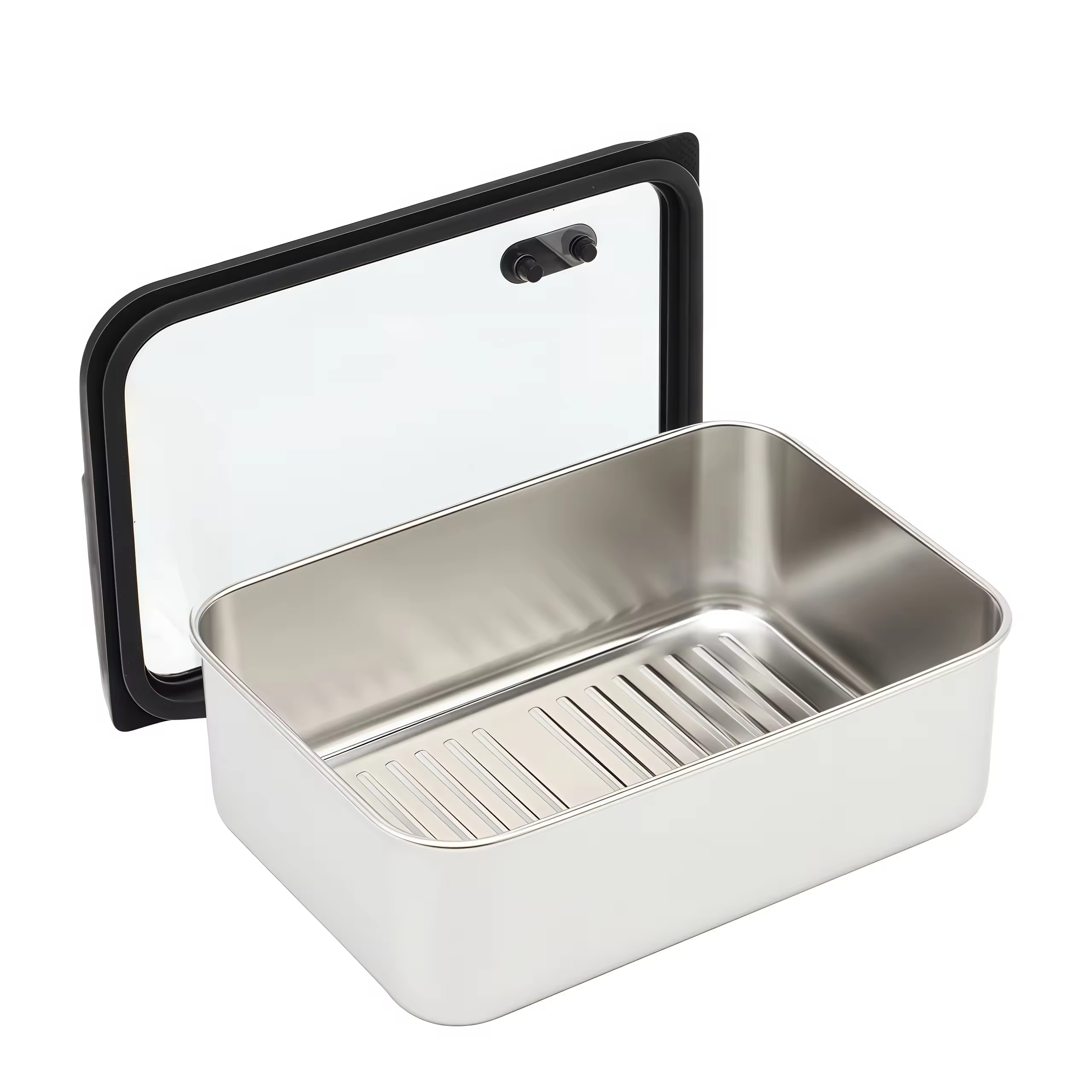 New Design 304 Stainless Steel Fresh-keeping Lunch Box Glass Cover Leak-proof Heating Food Grade Microwave Sealed Box