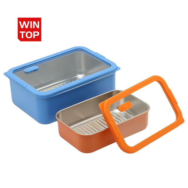 New Design 304 Stainless Steel Fresh-keeping Lunch Box Glass Cover Leak-proof Heating Food Grade Microwave Sealed Box
