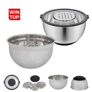 Wholesale Multi Stainless Steel Colander Basin Grater Strainer 3 in 1 Mixing Bowls With Basket Vegetable Cutter Colander Set