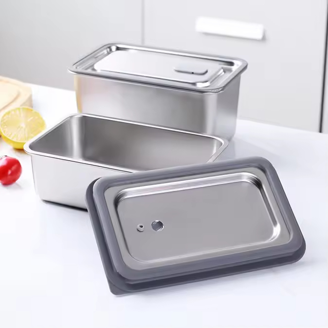 Design 304 Stainless Steel Fresh-keeping Lunch Box Stainless Steel Cover Leak-proof Heating Food Grade Microwave Sealed Box
