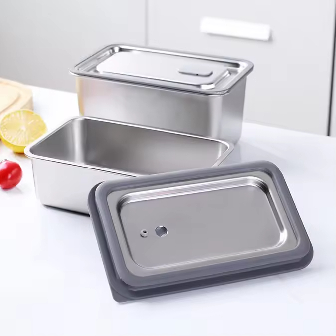 Design 304 Stainless Steel Fresh-keeping Lunch Box Stainless Steel Cover Leak-proof Heating Food Grade Microwave Sealed Box