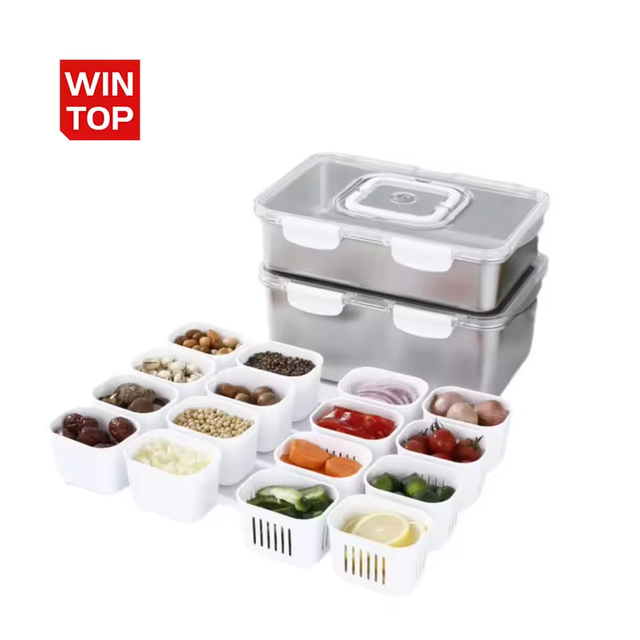 Factory Wholesale Fresh Food Storage Box Set with Compartments for Refrigerator Food Sealed Fresh Keeping Container with Timer