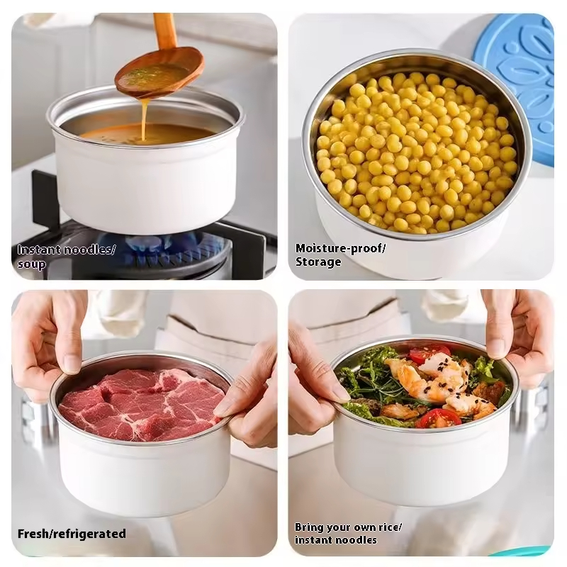 New Design 304 Stainless Steel Fresh-keeping Lunch Box Silicone Cover Leak-proof Heating Food Grade Microwave Sealed Box