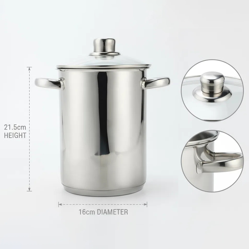 Asparagus Steamer Pot with Mesh Basket-3 Quart Stainless Steel Vegetable Cooker with Tempered Glass Lid