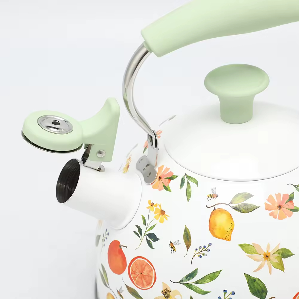 2.5L Stainless Steel Whistling Kettle Modern Home Kitchen Induction Stove Top Tea Pot Water Teapot with Print Design