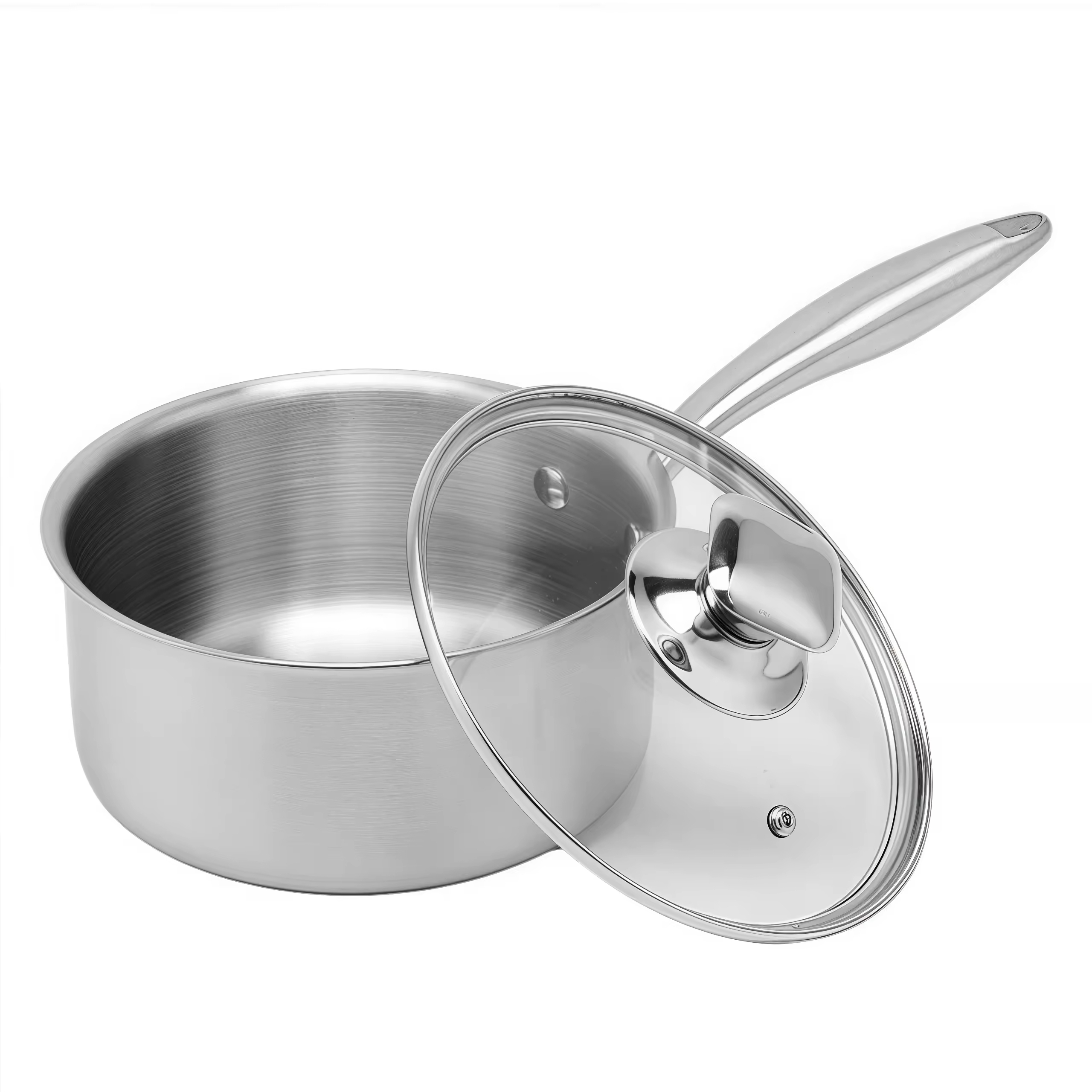Tri-Ply Stainless Steel 304 Sauce Pan with Glass Lid Multipurpose Induction Cookware for Cooking Pot