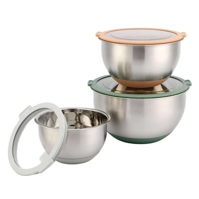 Stainless Steel Mixing Bowls Set with Transparent Lids Hot Cold Serving Salad Bowl Cream Mixing Restaurant Use Low Price Sets