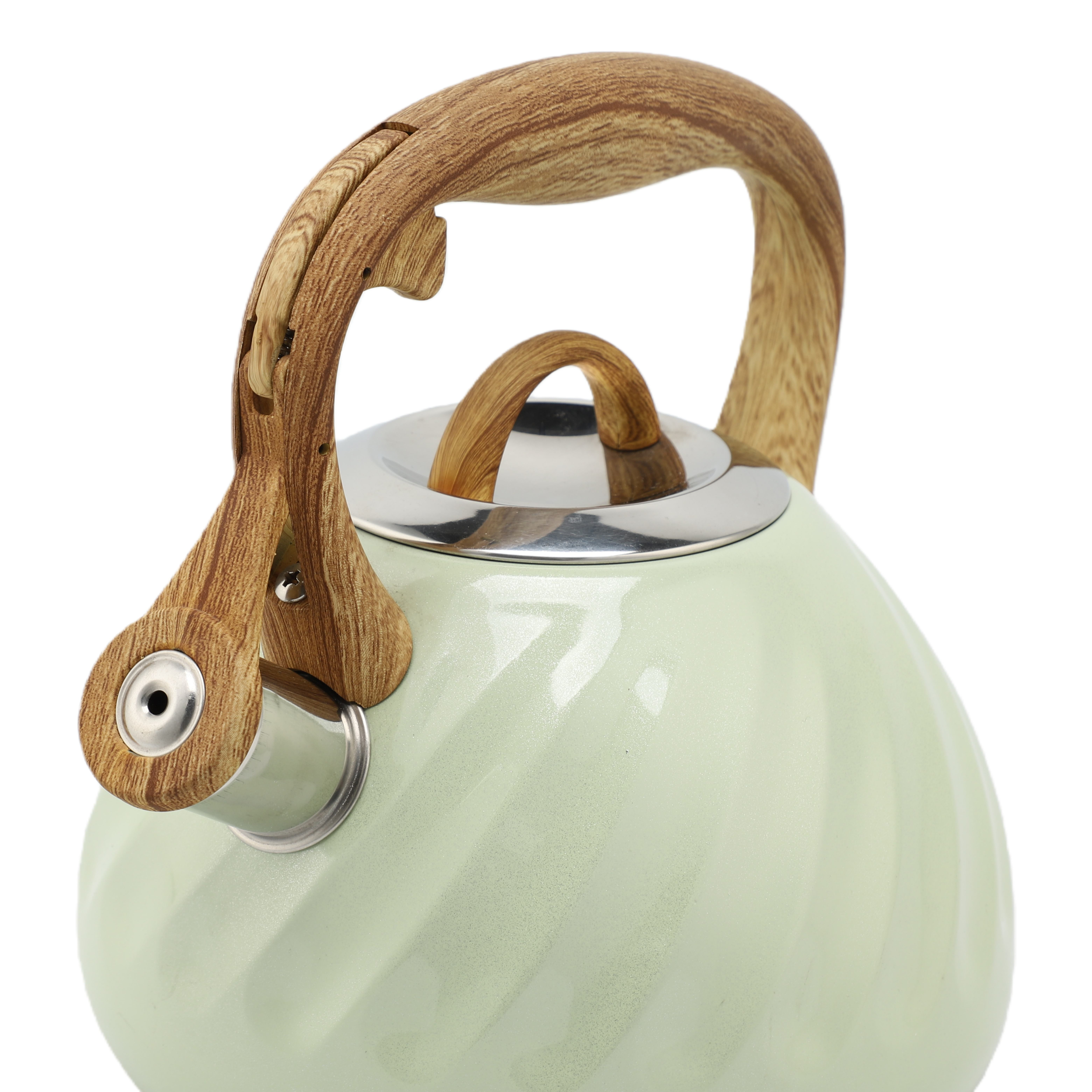 2.7L Kitchen Home Water Tea Pot Stainless Steel Whistling Kettle Wood Grain Handle With Color Painting
