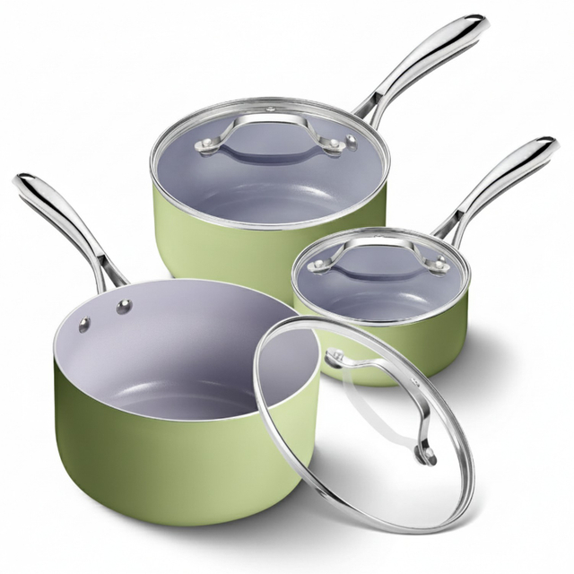 6 PCS Customizable Ceramic Non Stick Saucepans and Pots Set Induction Cast Aluminum Ceramic Cookware Set Pots and Pans Set