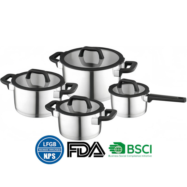 Hot Sale Strainer Lid Cooking Pot Heavy Weight 5 Layer Base Stainless Steel Casserole Soup Pot Stock Pots with Silicone Handle