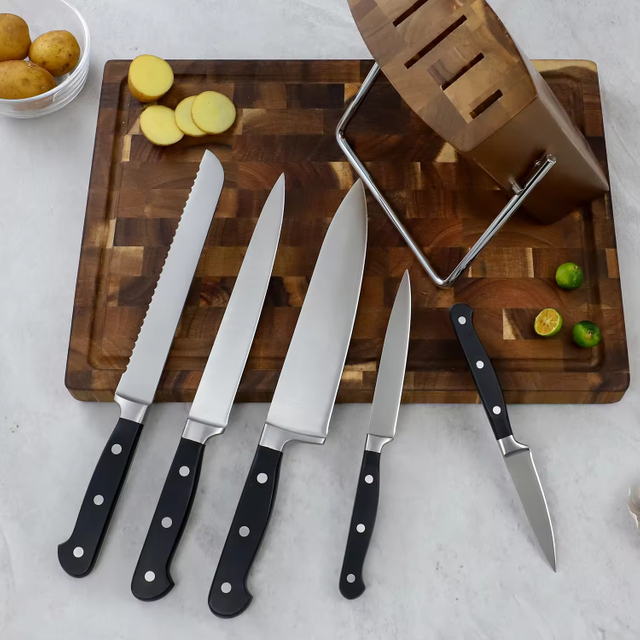 2025 High Quality Stainless Steel Chef Bread Carving Utility Paring Kitchen Knives Handmade Kitchen Knife Sets with Block
