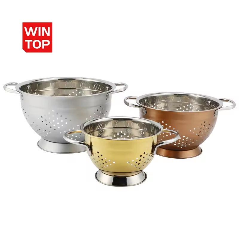 New 18/8 Stainless Steel Kitchen Strainer Colanders with Handle Kitchen Food Strainer Basket for Washing Vegetable Fruit Vegetable