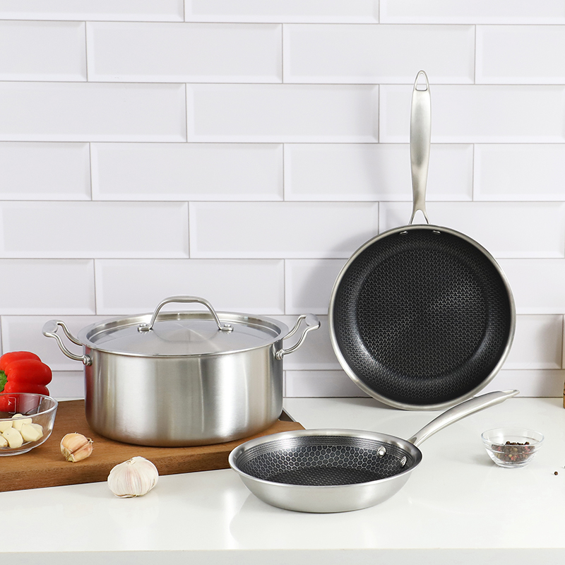 Kitchen Ware Triply Stainless Steel Saucepan Stock Pot Frying Pan Cookware Set with Lid