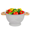 Fruit Vegetable Kitchen Strainer Colanders Set Stainless Steel Drain Wash Storage Drain Basket With Wooden Handle Lid