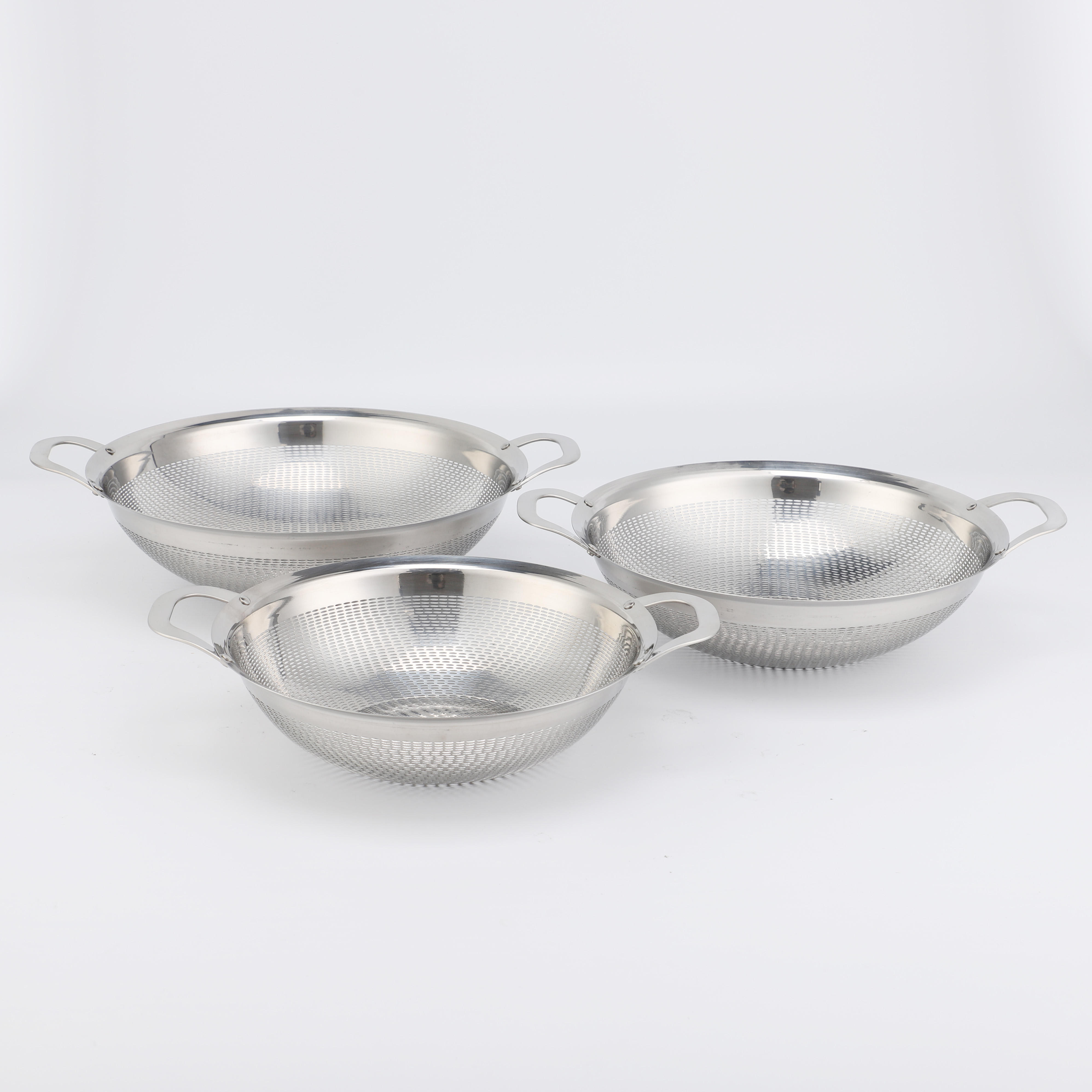 Fruit Vegetable Kitchen Strainer Colanders Set Stainless Steel Drain Wash Storage Drain Basket with Silicone Handle & Feet