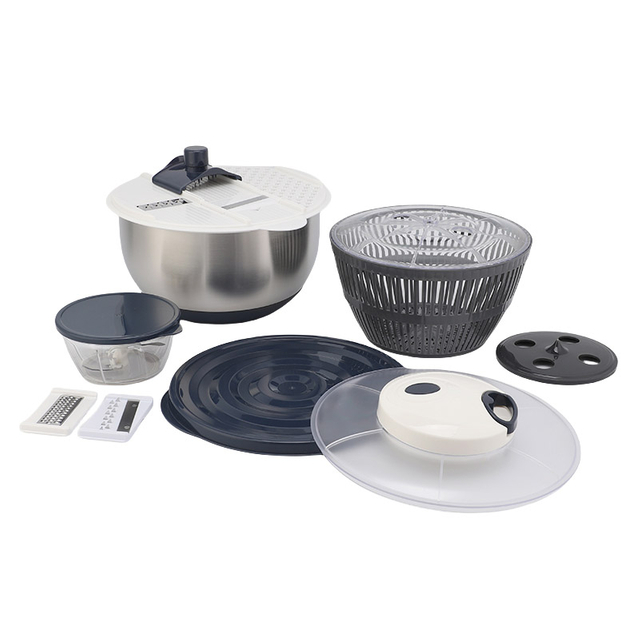 Multifunction Large 5L Manual Fruits Vegetables Stainless Steel Salad Spinner With Mixingng Bowl