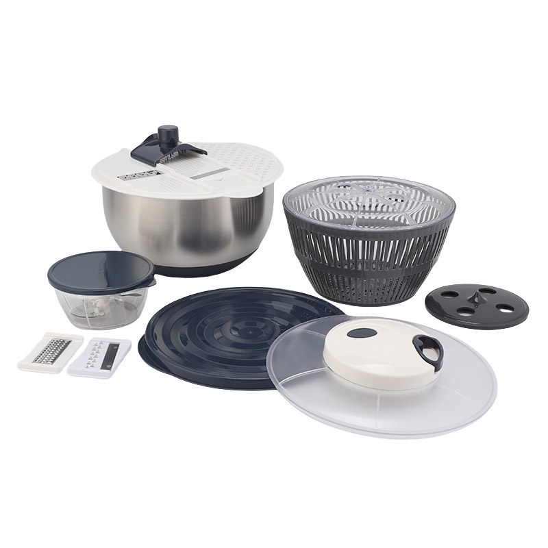 Multifunction Large 5L Manual Fruits Vegetables Stainless Steel Salad Spinner With Mixingng Bowl