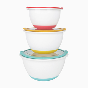 Non Slip Silicone Bottom Plastic Mixing Bowls Set With Airtight Lids