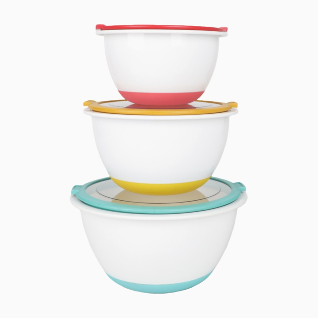 Non Slip Silicone Bottom Plastic Mixing Bowls Set With Airtight Lids