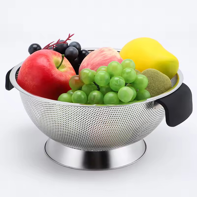 New Fruit Vegetable Kitchen Strainer Colanders Set Stainless Steel Drain Wash Storage Drain Basket