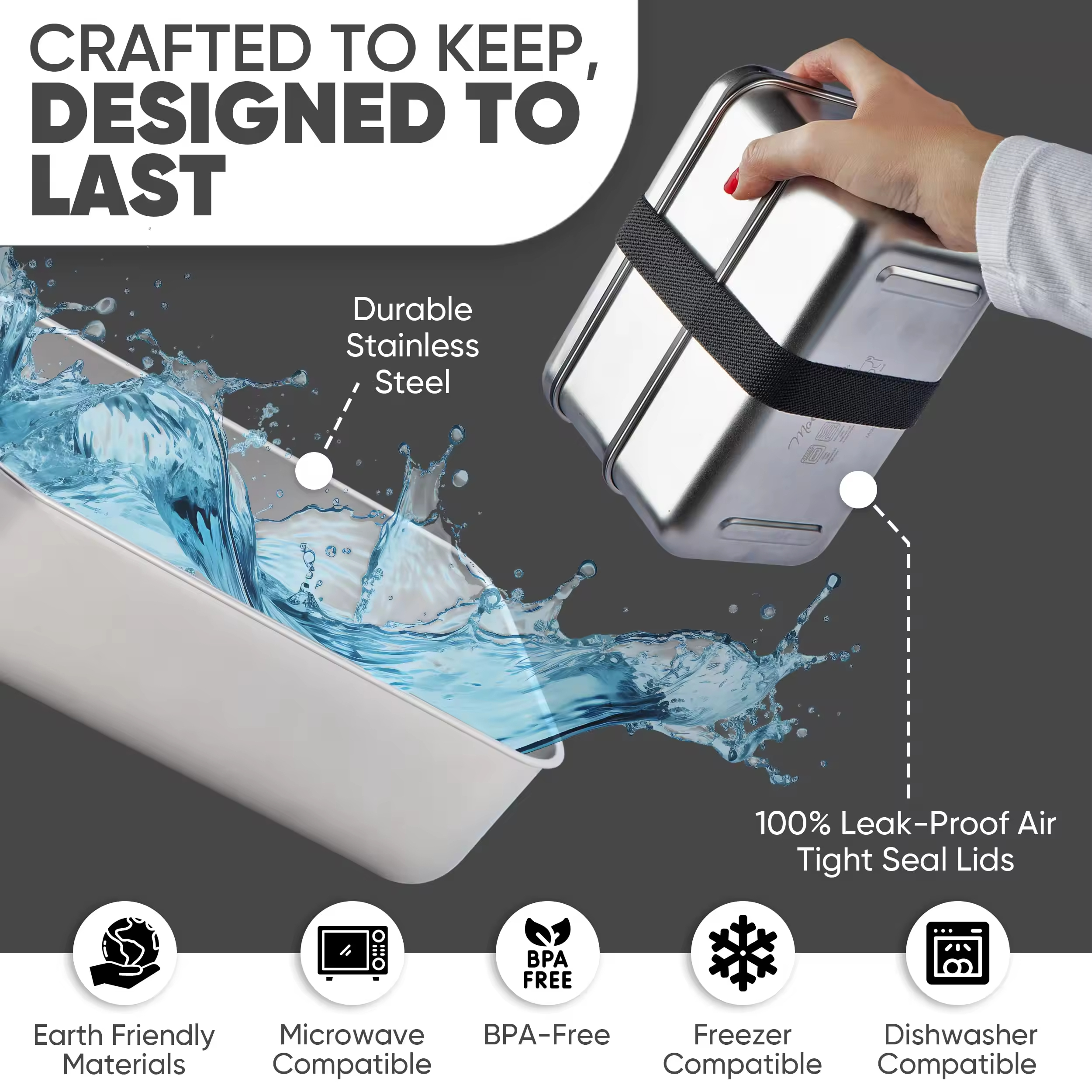 New Design 304 Stainless Steel Bento Box Lunch Box Stainless Steel Cover Leak-proof Heating Food Grade Microwave Sealed Box