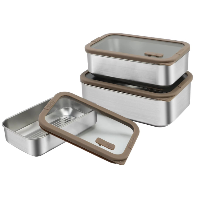Popular School Lunch Box Leakproof Stainless Steel Food Container for Teenagers With Glass Lid Stainless Steel Food Carrier