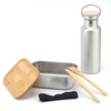 Stainless Steel 304 Water Bottle & Bamboo Lid Lunch Box Food Packaging Containers Leakproof Metal Bento Lunch Box Food Carrier
