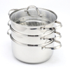 Factory Direct Sales Multi-purpose 3 Layers Steam Pot Stainless Steel Steam Cooker with Steamer Basket and Tempered Glass Lid