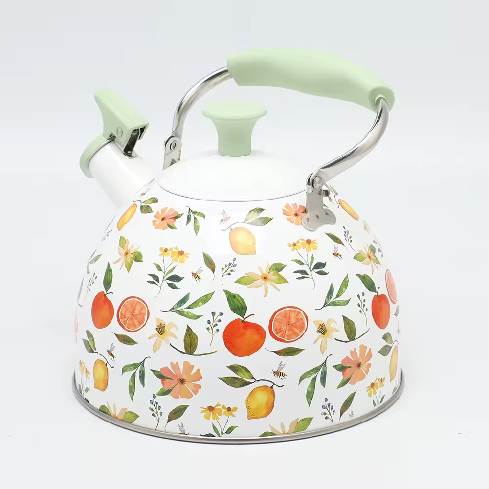 2.5L Stainless Steel Whistling Kettle Modern Home Kitchen Induction Stove Top Tea Pot Water Teapot with Print Design