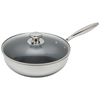 2 Pcs Stainless Steel Double-sided Honeycomb Small Wok Pan with Tri-ply Base and Glass Lids Uncoated Non-stick Wholesale