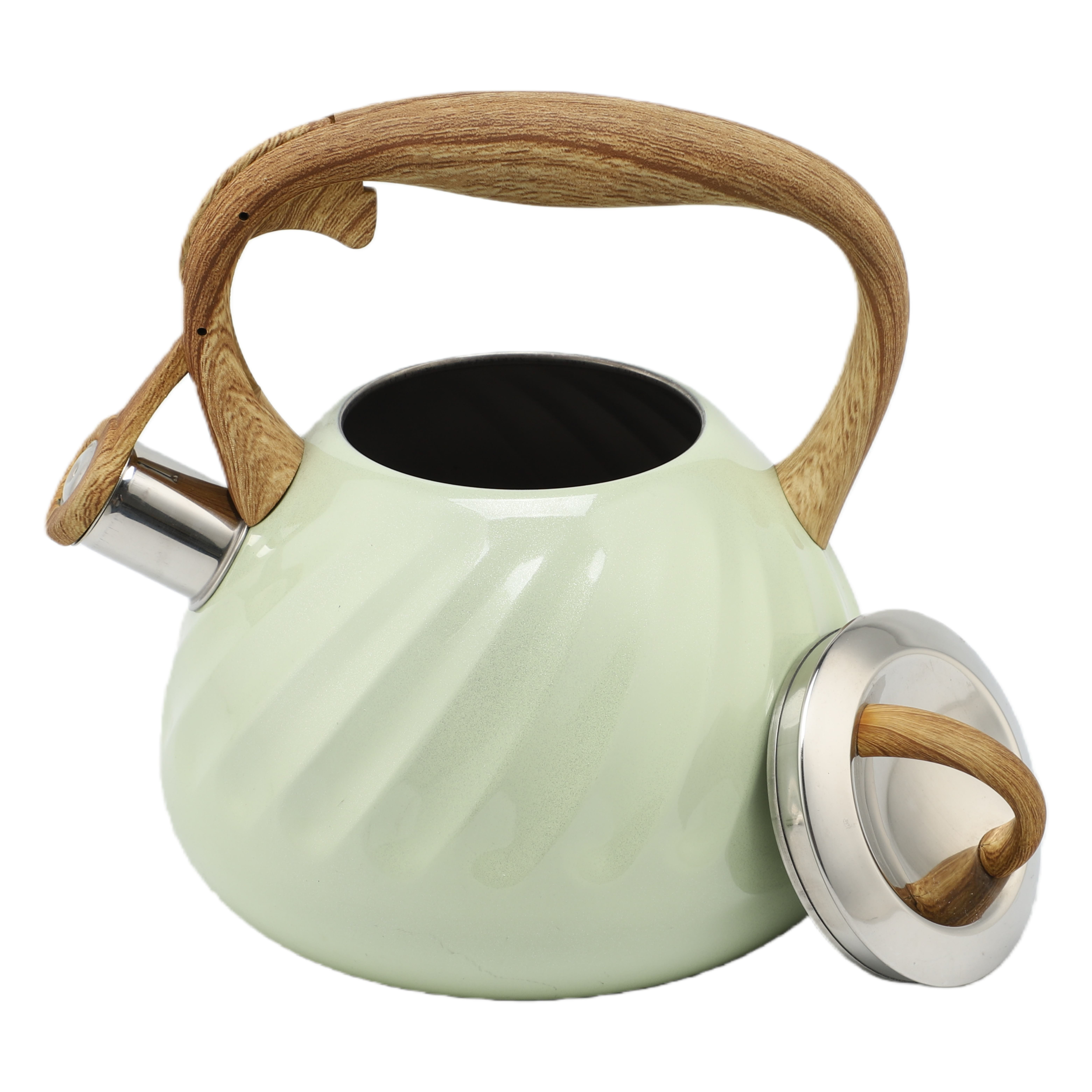 2.7L Kitchen Home Water Tea Pot Stainless Steel Whistling Kettle Wood Grain Handle With Color Painting