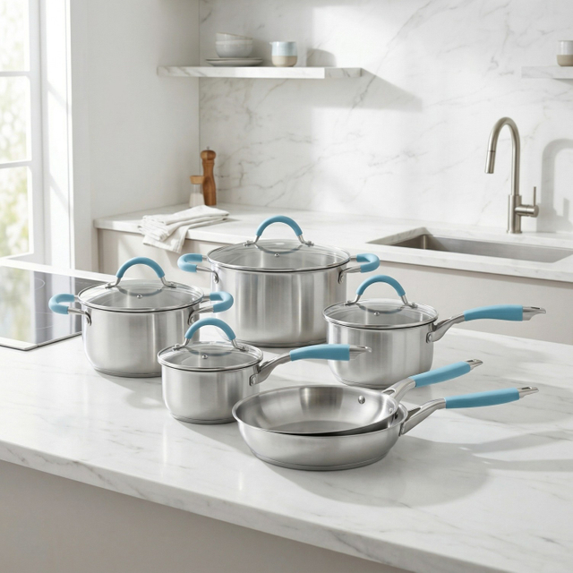 Factory New Arrival Stainless Steel Cookware Set with Handle Cooking Pots Brazed Bottom Cookware Set Casserole Soup & Stock Pots With Lids