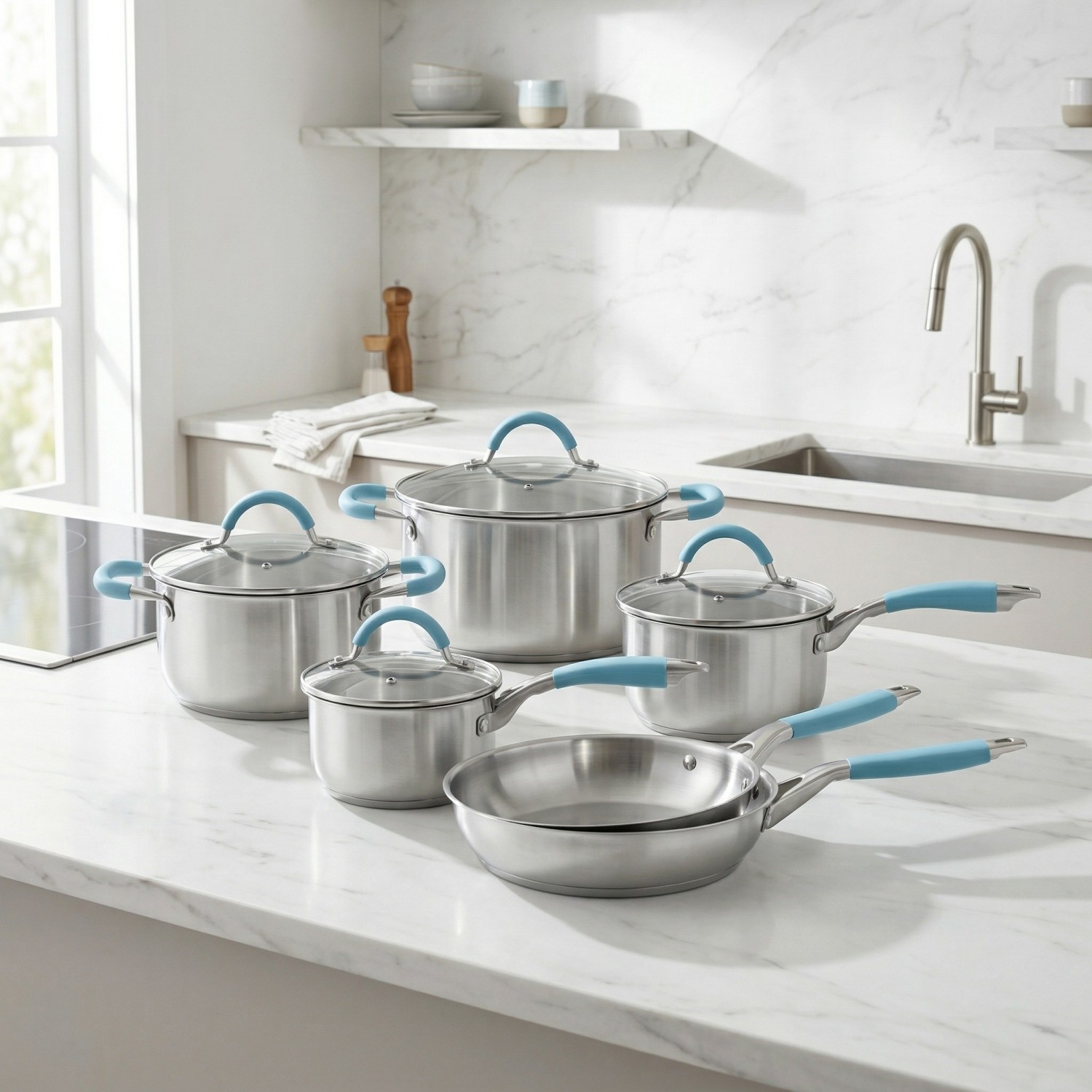 Factory New Arrival Stainless Steel Cookware Set with Handle Cooking Pots Brazed Bottom Cookware Set Casserole Soup & Stock Pots With Lids