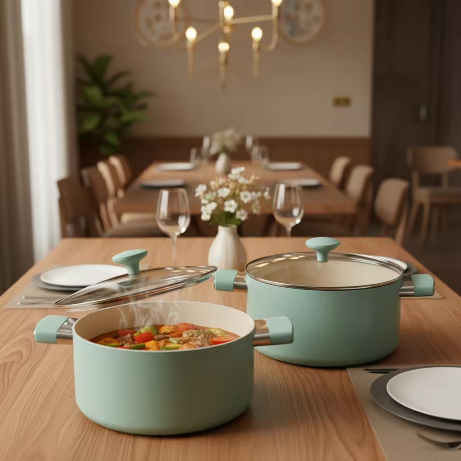 8PCS Customizable Ceramic Non Stick Pans and Pots Set Induction Cast Aluminum Ceramic Cookware Set Pots and Pans Set