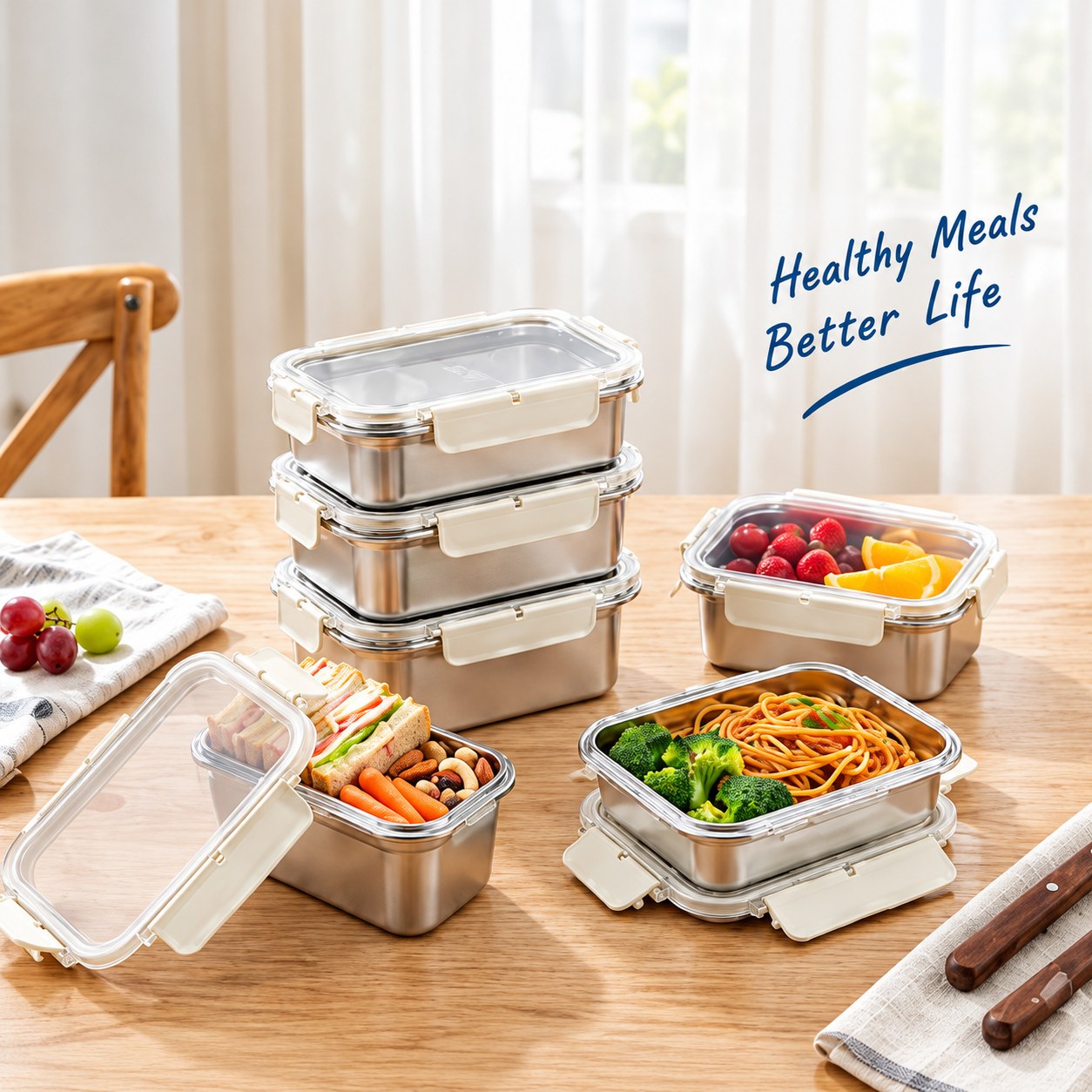 New Arrival Factory 304 Stainless Steel Fresh-keeping Lunch Box Transparent Lid Leak-proof Food Grade Microwave Sealed Box