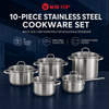 Factory New Arrival 10 Pcs Stainless Steel Cookware Set with Handle Cooking Pots And Pans Brazed Bottom Cookware Set Casserole