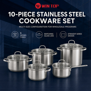 Factory New Arrival 10 Pcs Stainless Steel Cookware Set with Handle Cooking Pots And Pans Brazed Bottom Cookware Set Casserole