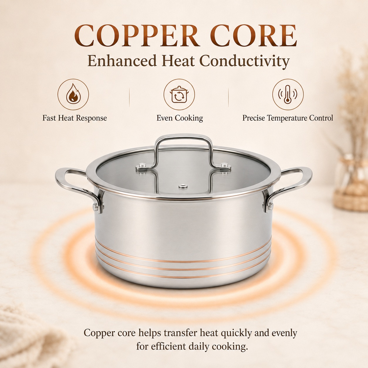 Factory Supply 5-ply Copper Pots and Pans 10 PCS Cookware Set With Handle and Lid 5-ply Copper Pots Casserole Fine-line Design