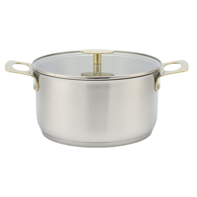 Factory New Arrival Stainless Steel Cookware Set with Golden Handle Cooking Pots Brazed Bottom Cookware Set Saucepan Frypan