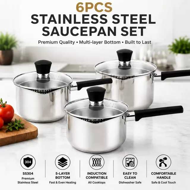 Factory New Arrival Stainless Steel 304 Cookware Set with Bakelite Handle Cooking Pots Brazed Bottom Cookware Set Saucepan