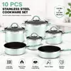Factory New Arrival Stainless Steel Cookware Set with Stainless Steel + Silicone Handle Cooking Pots and Pans Brazed Bottom Cookware Set Saucepan Casserole