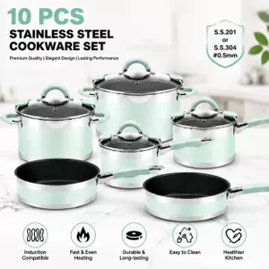 Factory New Arrival Stainless Steel Cookware Set with Stainless Steel + Silicone Handle Cooking Pots and Pans Brazed Bottom Cookware Set Saucepan Casserole