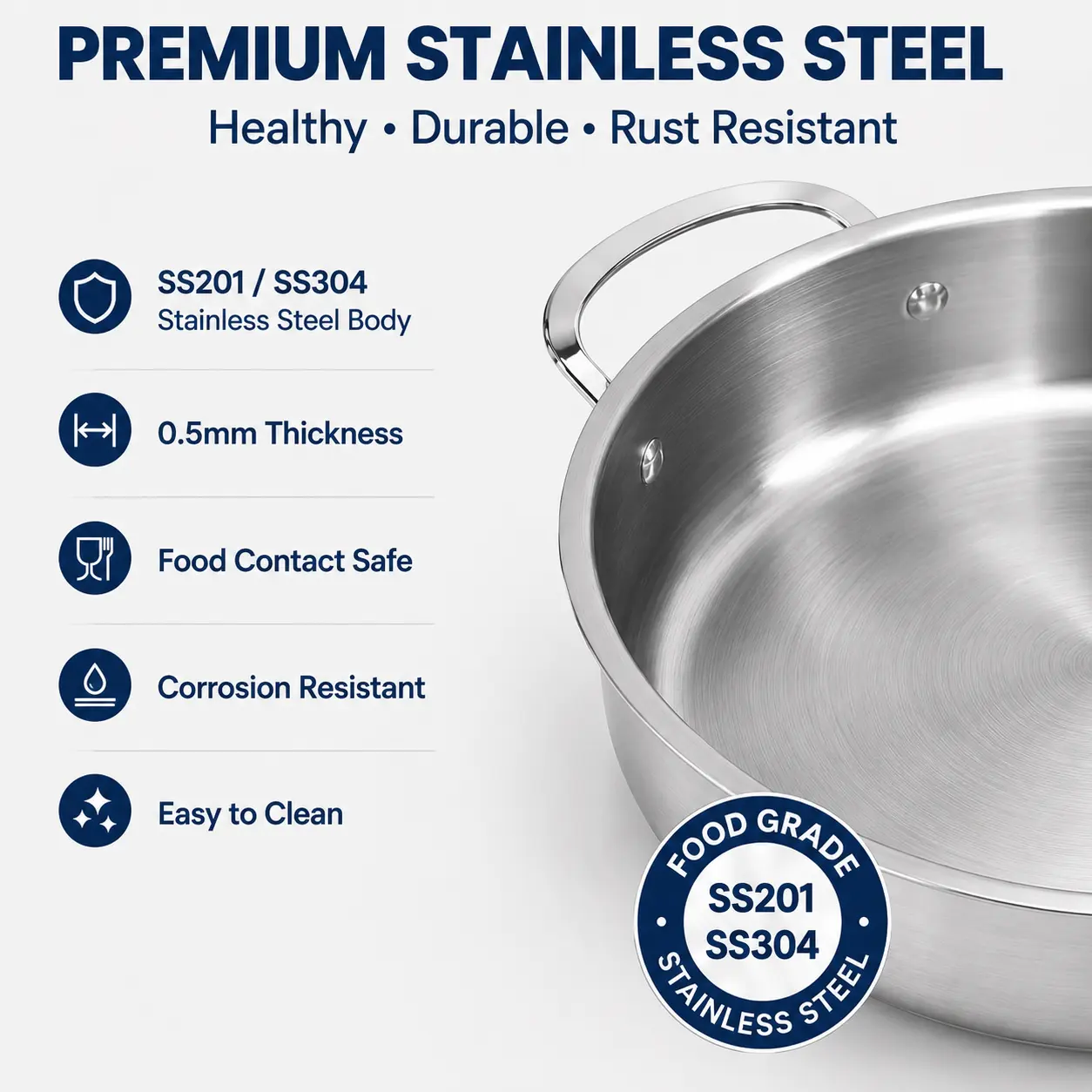 Factory Supply Stainless Steel Shallow Pot Set With Stainless Steel Handle & Lid Brazed Bottom Stockpot Suitable All Cooktops