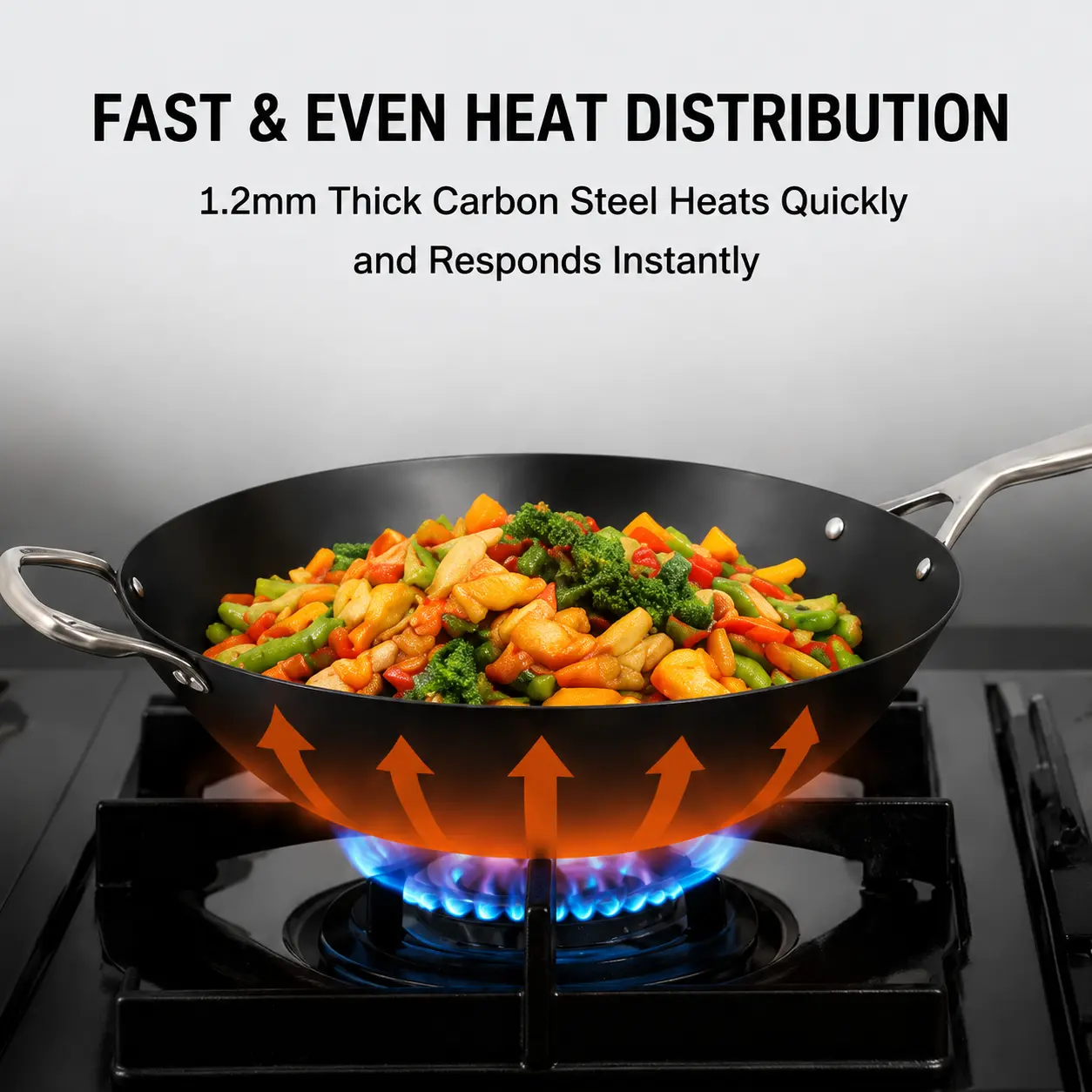 Factory New Arrival Design Seasoned Carbon Steel 30/35 cm Wok Pan Naturally No Coating Wok Pans Skillets Induction Compatible